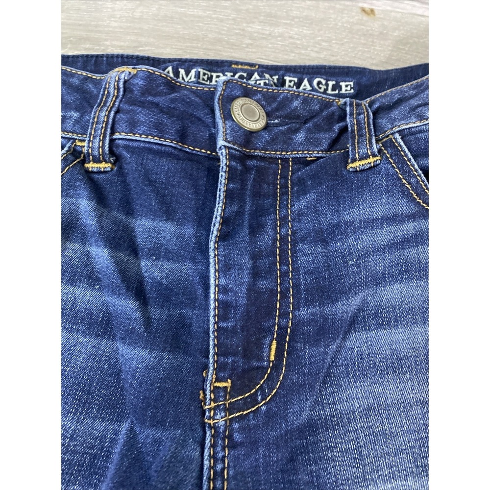 American Eagle Hi-Rise Jegging Shorts Womens 2 Long Dark Wash Blue Frayed Hem